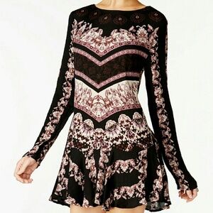 Free People Black and Pink Patterned Mini Dress